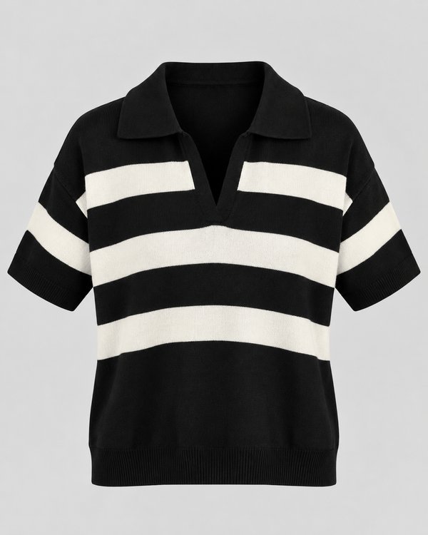 Polo tejido a rayas blanco y negro