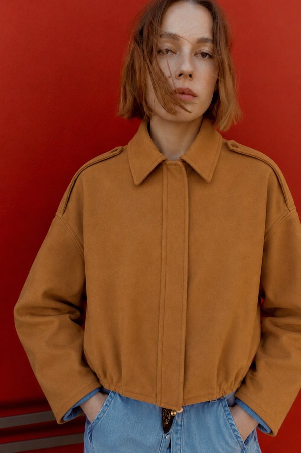 Chaqueta Bomber Suede Camel