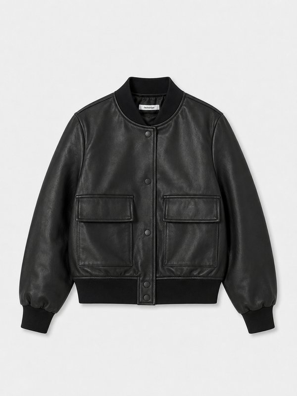 Campera Bomber de Cuero Negra