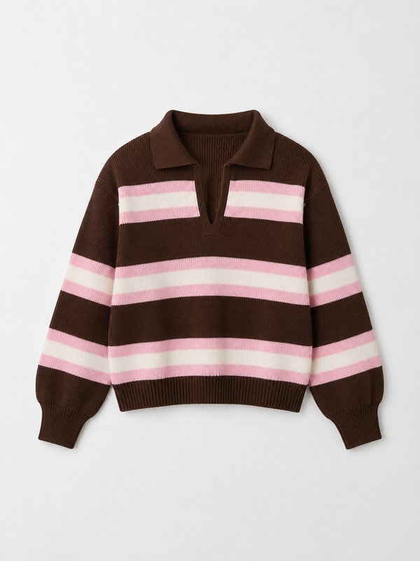 Sweater Rugby Rayado Chocolate & Rosa