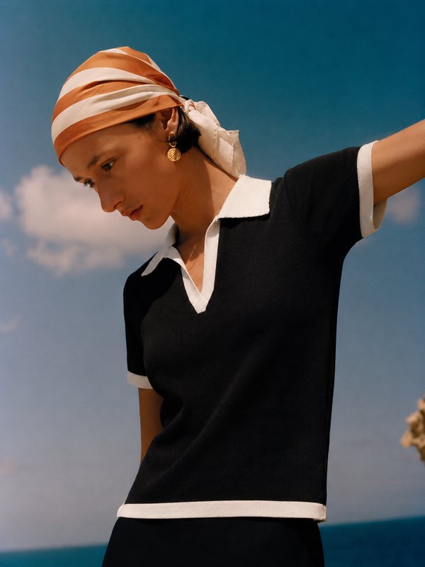 Polo Knit Contrast Black