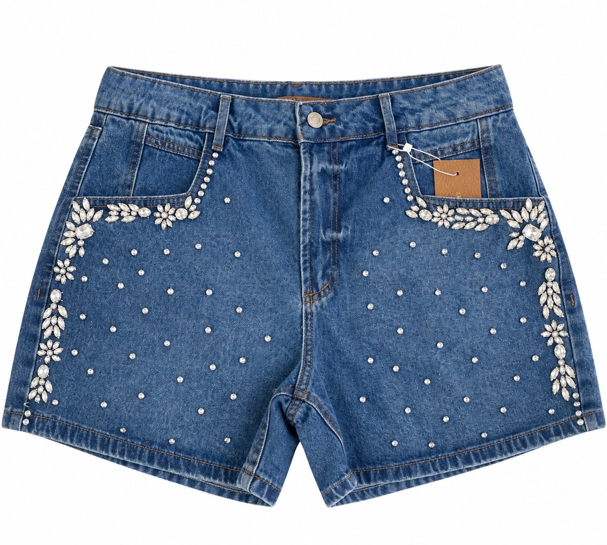 Short Denim Strass Floral - 2