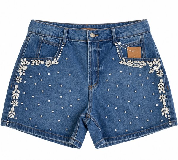 Short Denim Strass Floral