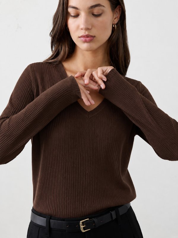 Top Rib V-Neck chocolate 