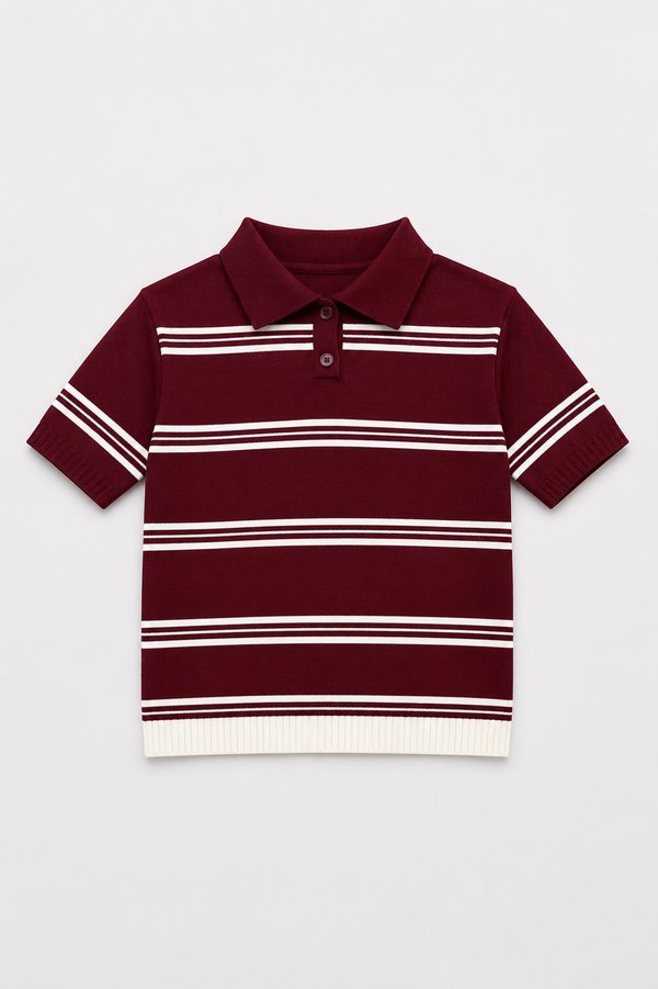 Polo Knit Rayado Bordeaux