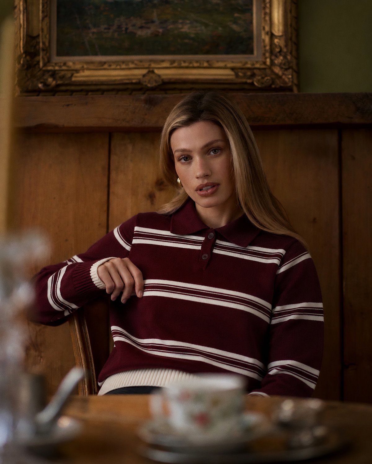 Sweater Polo Rayas Bordeaux