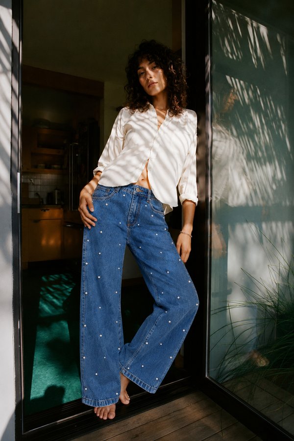 Jeans Wide Leg Pearl Blue