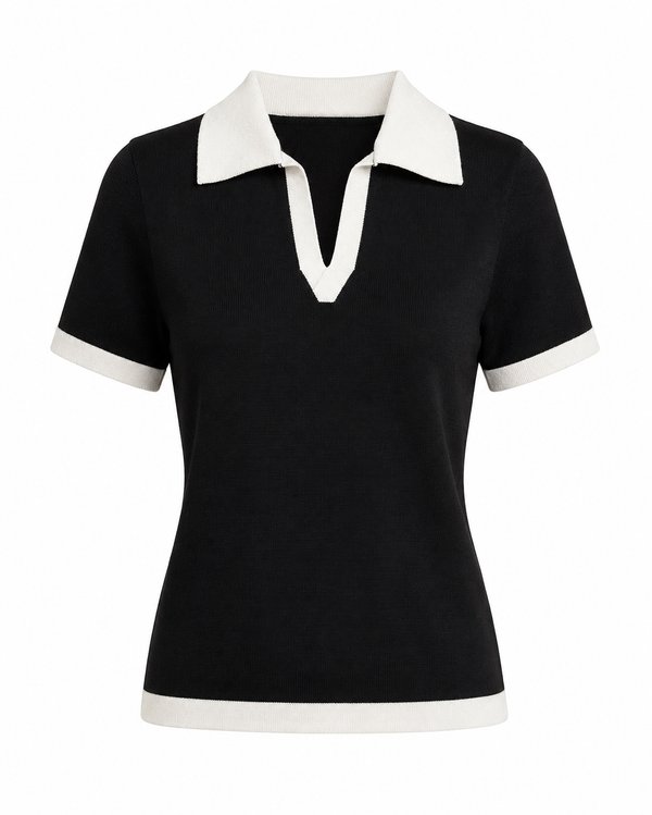 Polo Knit Contrast Black