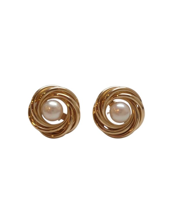 Aretes Dorados con Perla Central