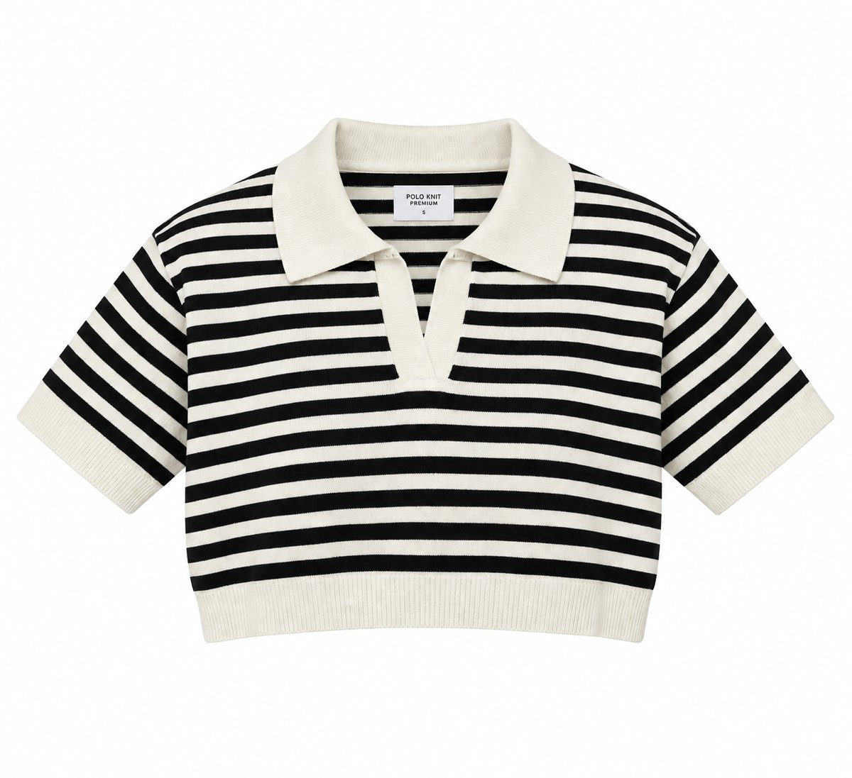 Polo Knit Cropped Rayas Black - 2