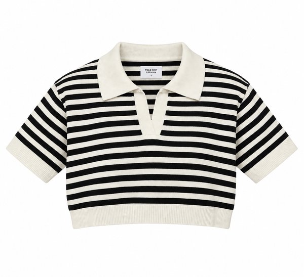 Polo Knit Cropped Rayas Black