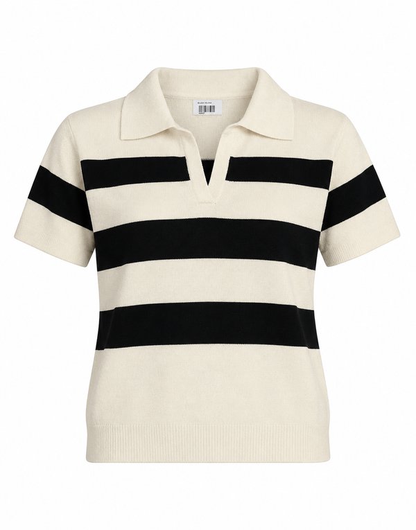 Polo Knit Rayas Anchas Ivory & Negro