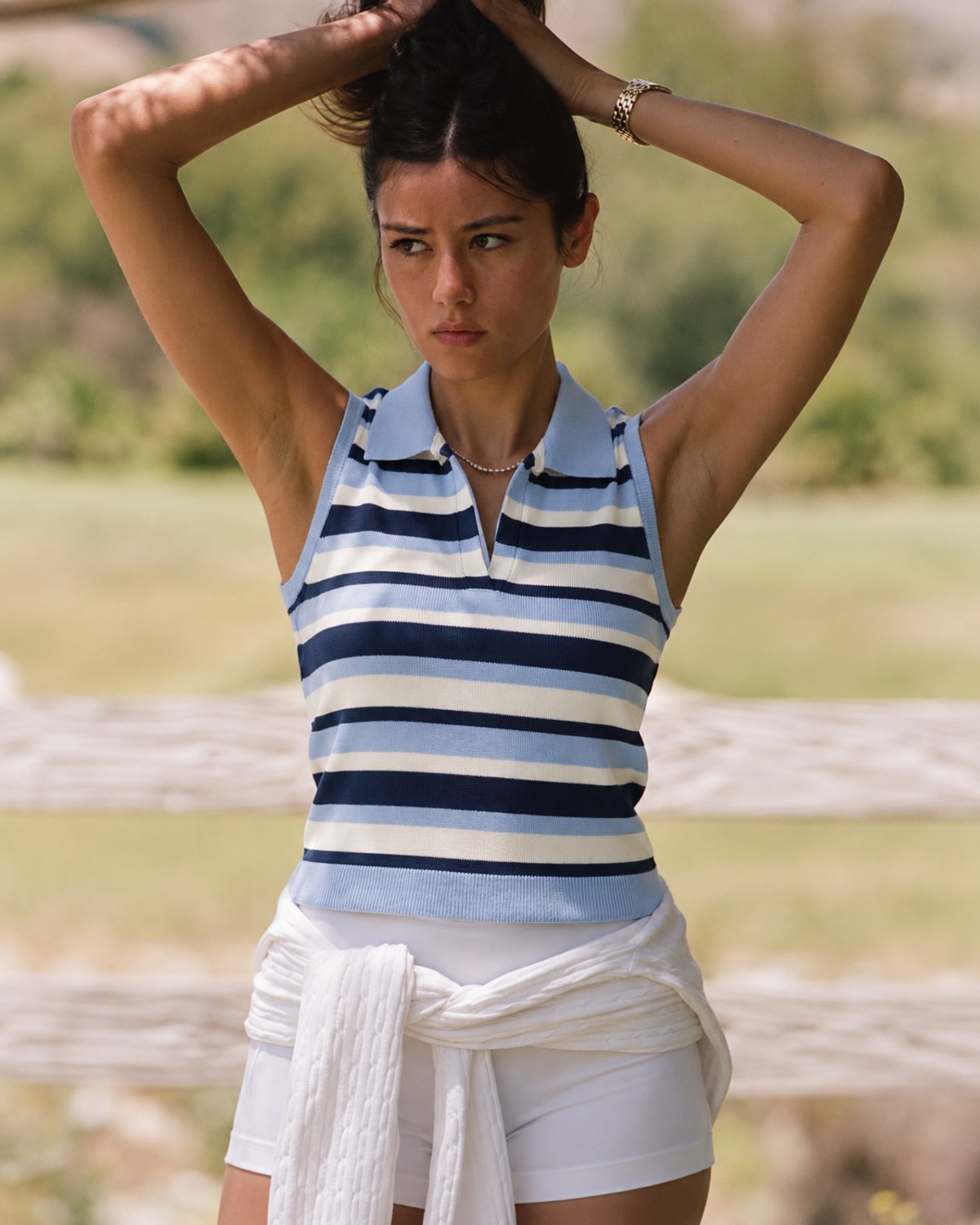 Chaleco Polo Rayas celeste, navy e ivory