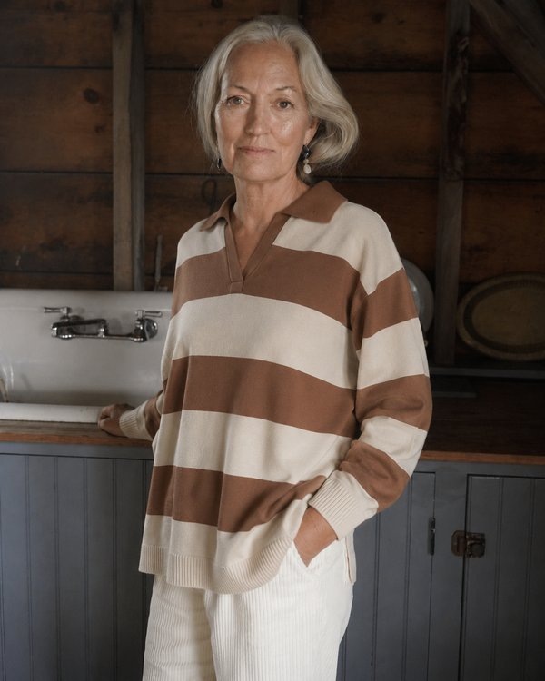 Sweater Polo Rugby Camel & Ivory