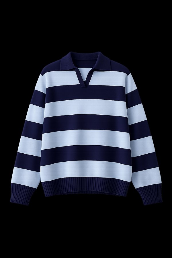 Sweater Polo Rugby Navy & Celeste