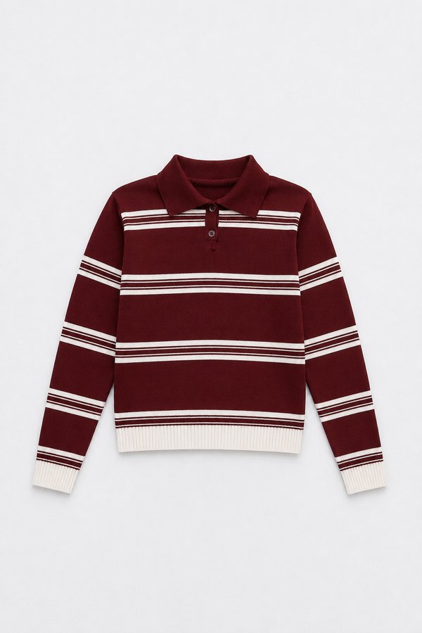 Sweater Polo Rayas Bordeaux