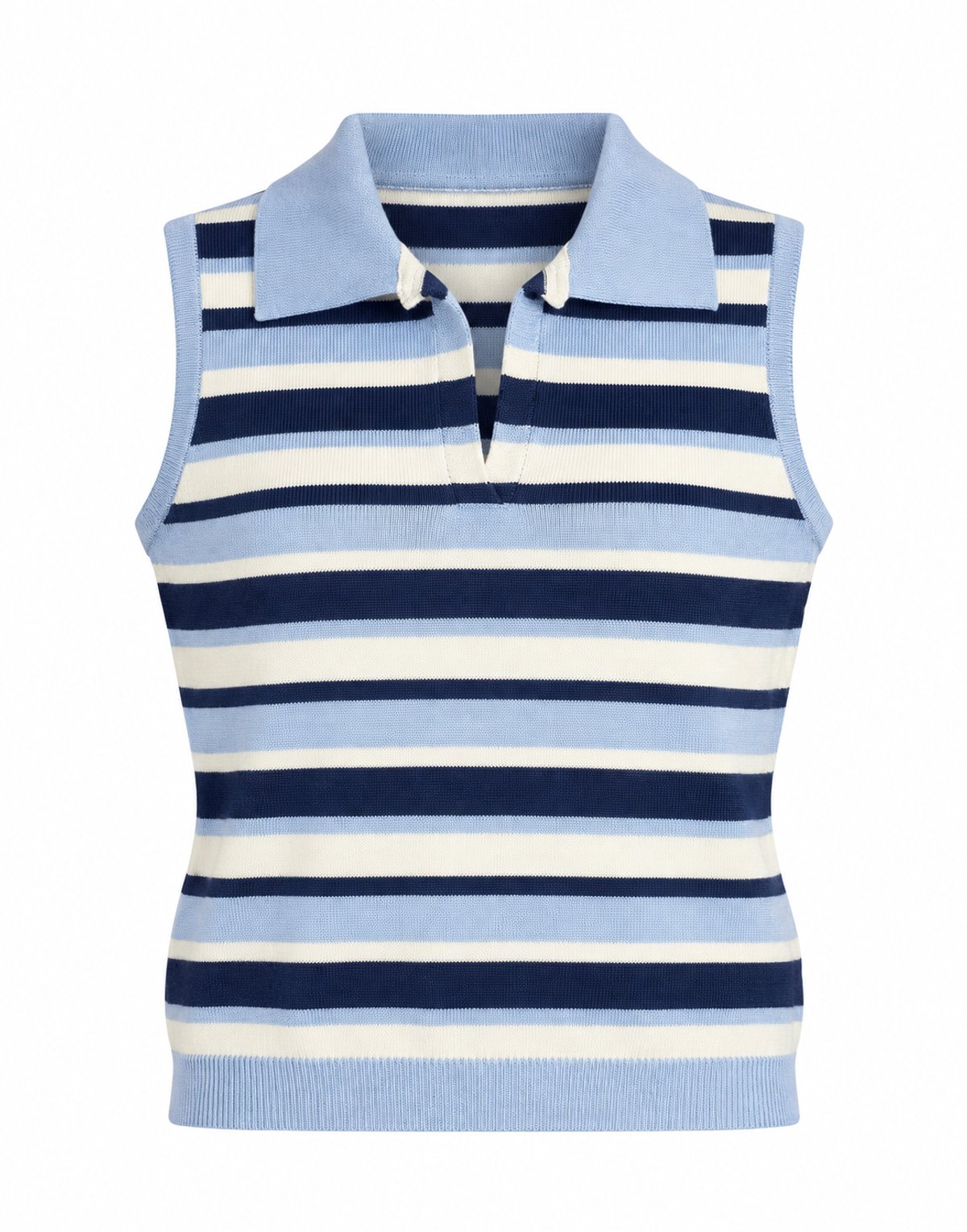 Chaleco Polo Rayas celeste, navy e ivory
