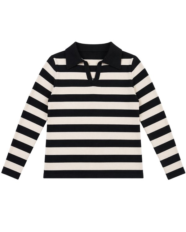 Sweater Polo Stripe Black Cream