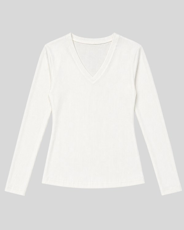Top Rib V-Neck Ivory 