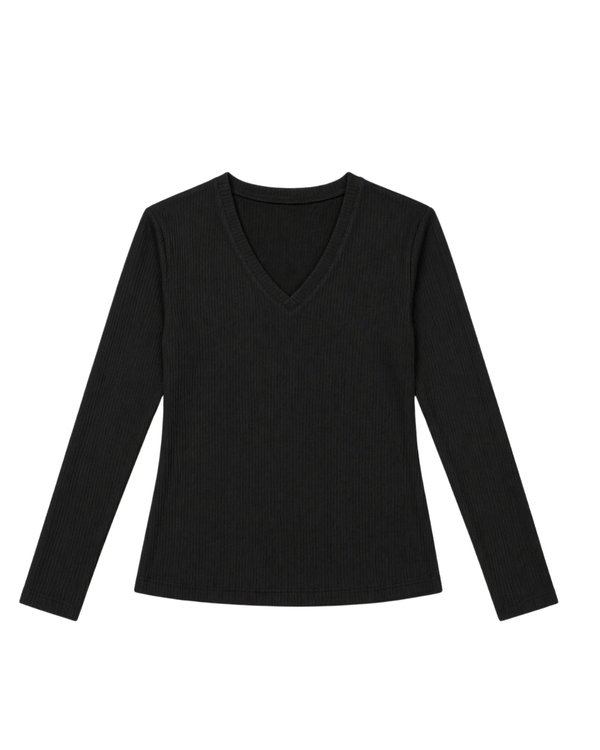 Top Rib V-Neck Black