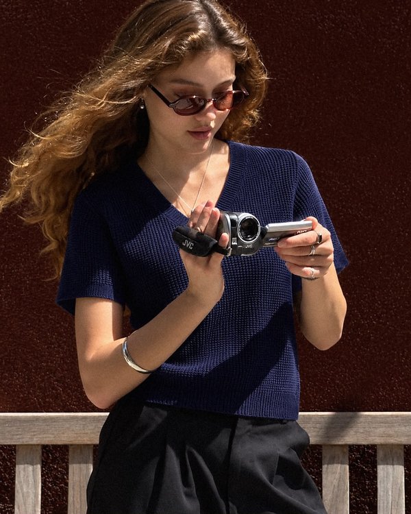 Top Knit Waffle Navy