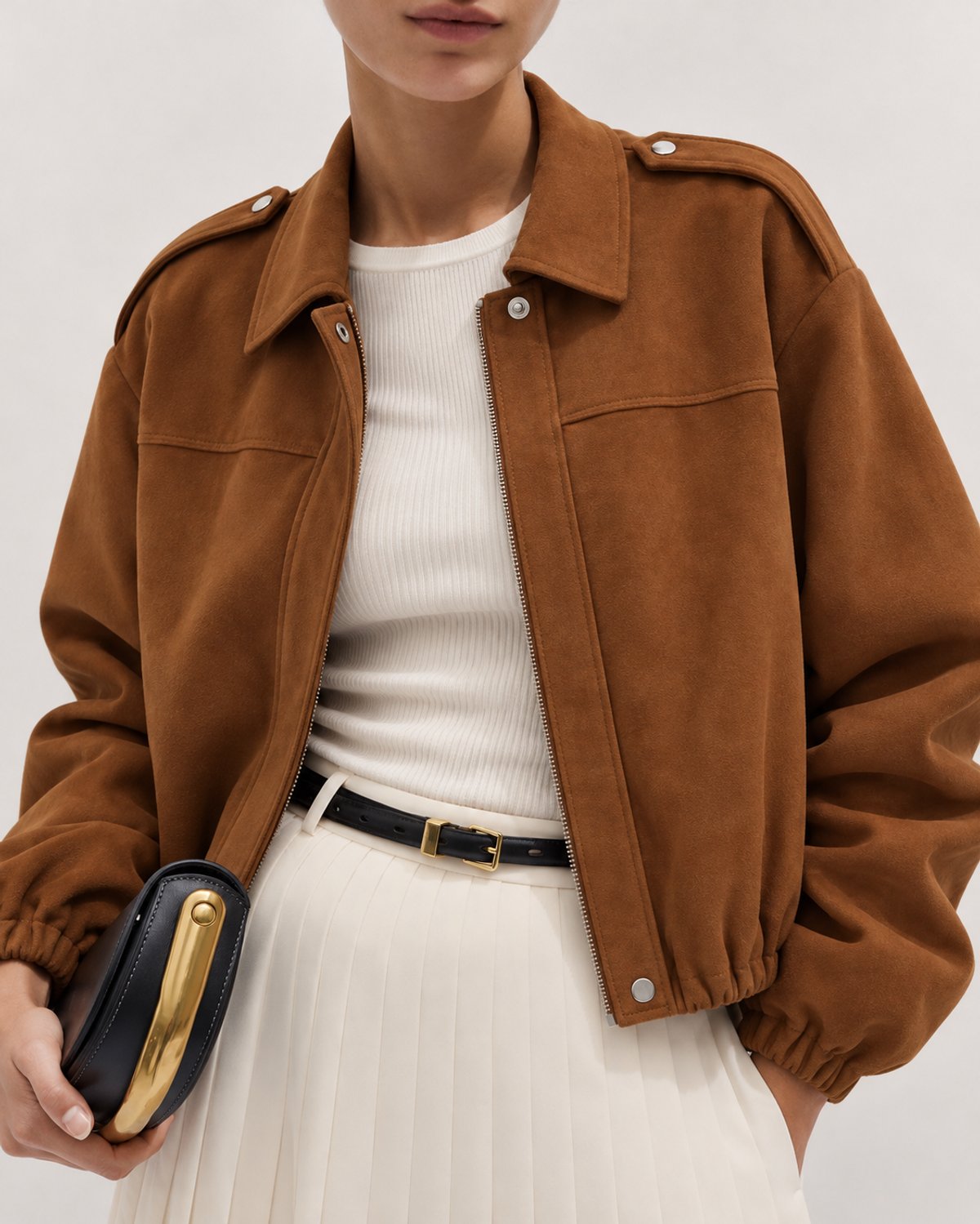 Chaqueta Bomber Suede Camel