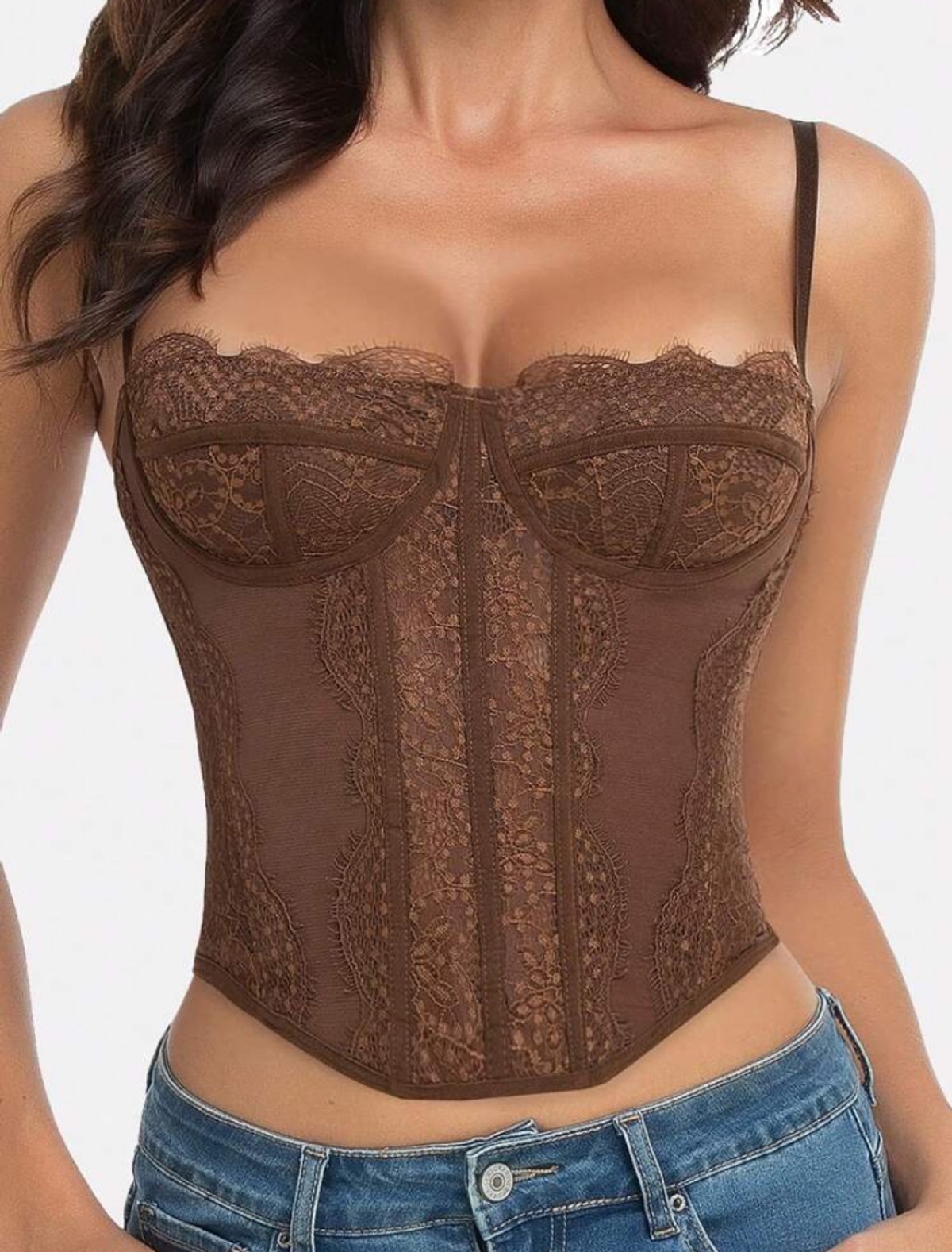 Corset de encaje de malla con tirantes finos