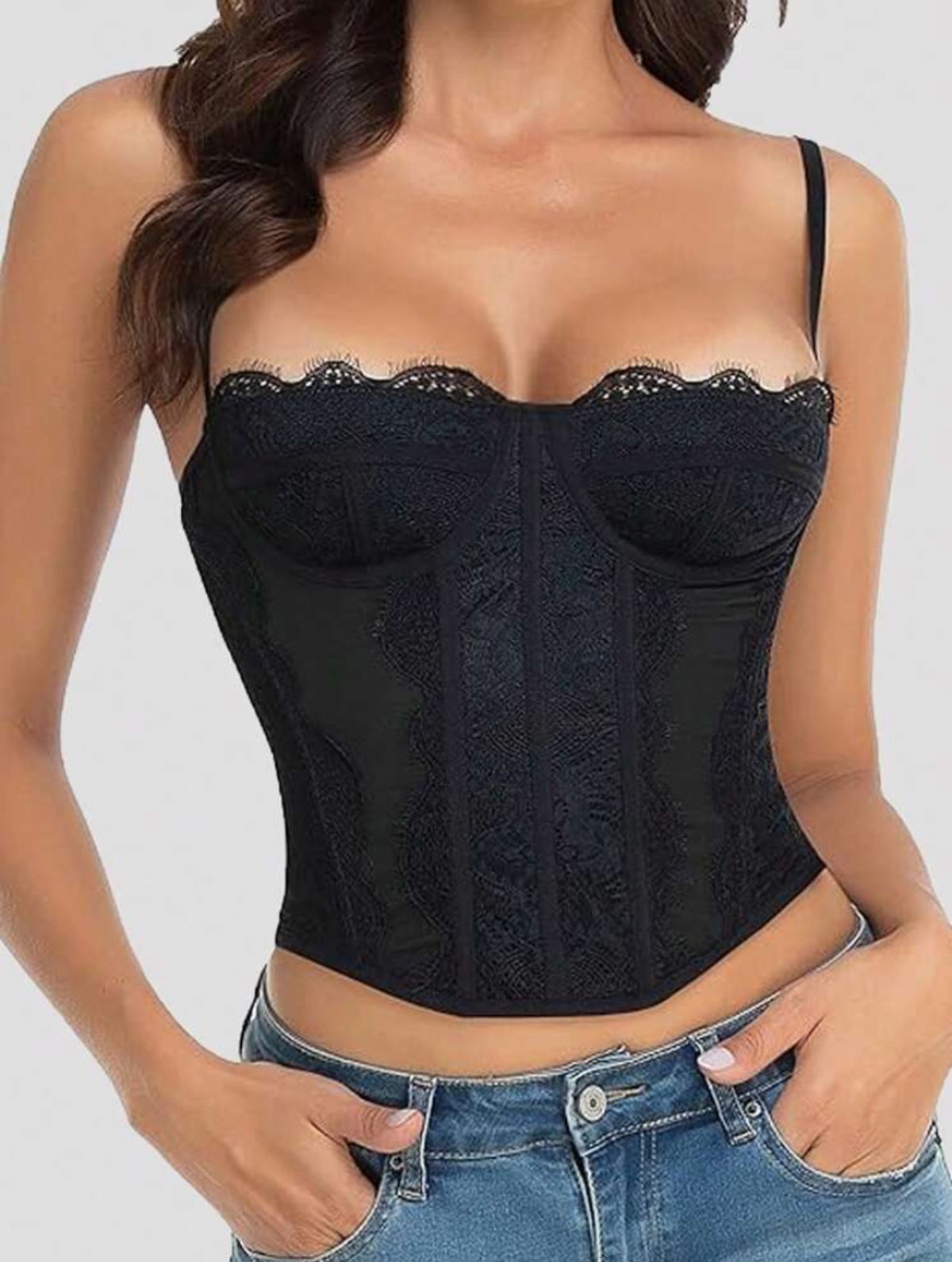 Corset de encaje de malla con tirantes finos - 2
