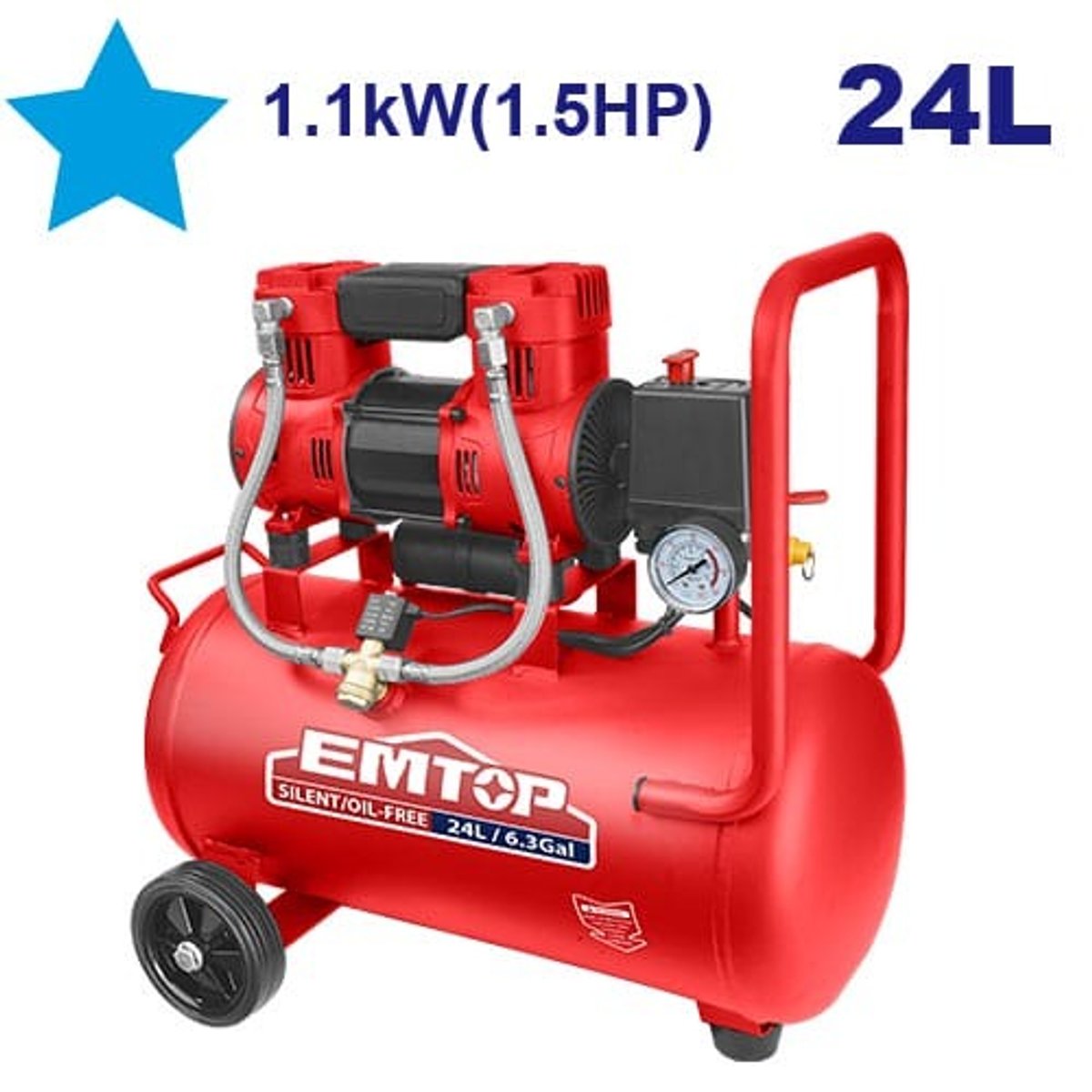 Compresor de aire sin aceite Emtop 24 L 1,5 HP 1100 W (EACPS15243) - 3