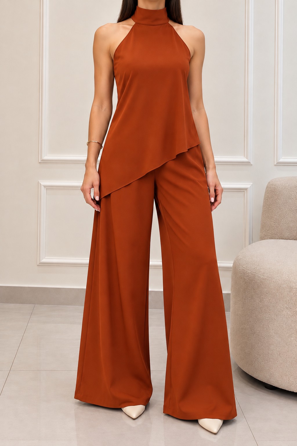 Conjunto de blusa halter asimétrico - 2