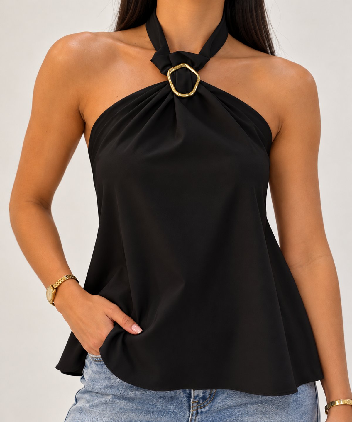 Blusa halter con aro dorado - 2