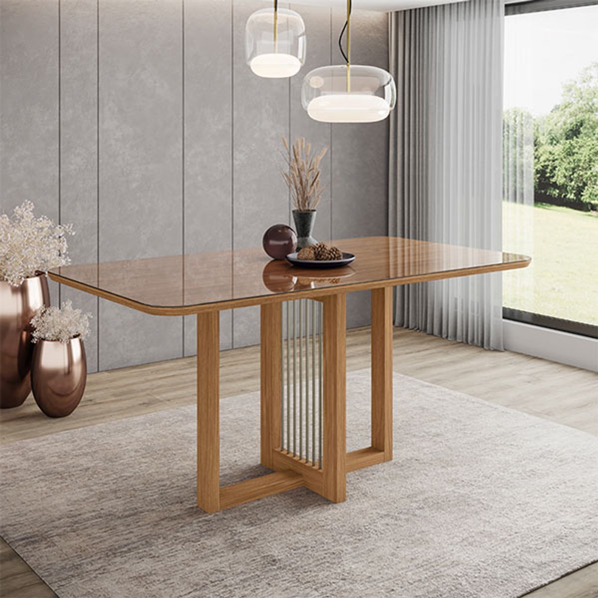 CONJUNTO COMEDOR 1600 NATALÍ ARREDONDADA CON VIDRIO 6 SILLAS MILLA PLUS NATURE | CORANO CREME - 3