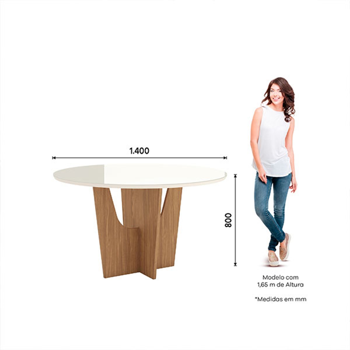 CONJUNTO COMEDOR REDONDO 1400 VERTICE CON VIDRIO 6 SILLA ANNE NATURE| OFF WHITE | CARAMELO CREMA - 2