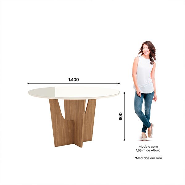 CONJUNTO COMEDOR REDONDO 1400 VERTICE CON VIDRIO 6 SILLA ANNE NATURE| OFF WHITE | CARAMELO CREMA