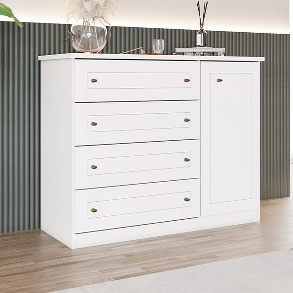 COMODA 1 PUERTA 4 CAJONES AMERICANA D715 BRANCO