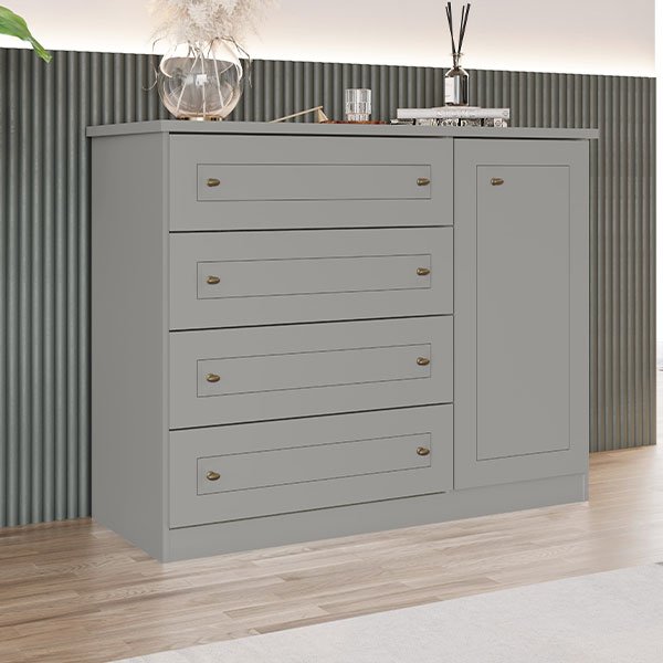 COMODA 1 PUERTA 4 CAJONES AMERICANA D715 GRIS