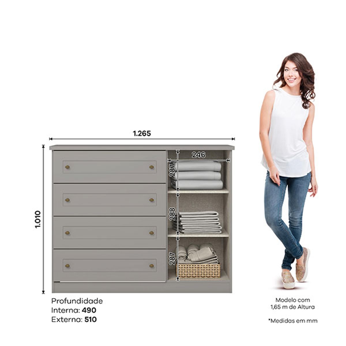 COMODA 1 PUERTA 4 CAJONES AMERICANA D715 GRIS - 2