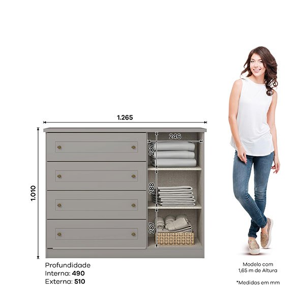 COMODA 1 PUERTA 4 CAJONES AMERICANA D715 GRIS