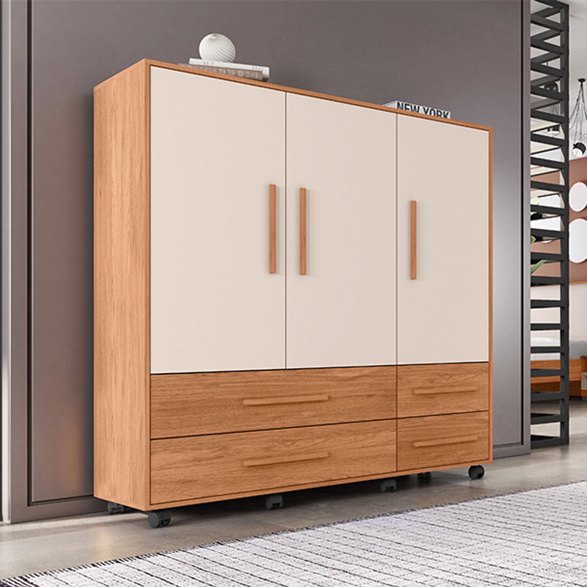 COMODA 3 PUERTAS 4 CAJONES GAUDI 1.36 FREIJO|OFF WHITE - 3