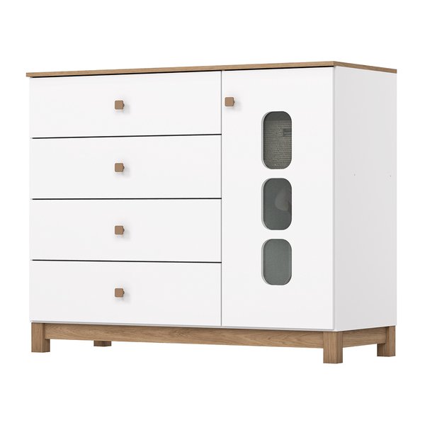 COMODA 4 CAJONES 1 PUERTA ACONCHEGO BLANCO | JEQUITIBA HP