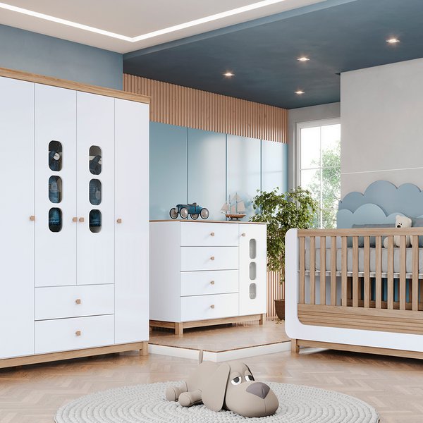 COMODA 4 CAJONES 1 PUERTA ACONCHEGO BLANCO | JEQUITIBA HP