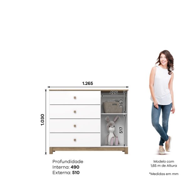 COMODA 4 CAJONES 1 PUERTA ACONCHEGO BLANCO | JEQUITIBA HP
