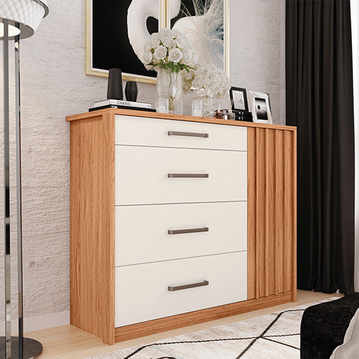 COMODA 1 PUERTA 4 CAJONES PALACIUS 1.36 FREIJO|OFF WHITE - 3