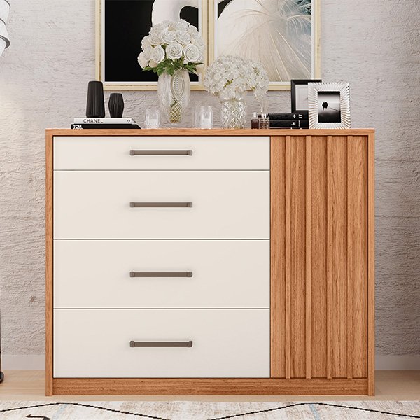 COMODA 1 PUERTA 4 CAJONES PALACIUS 1.36 FREIJO|OFF WHITE