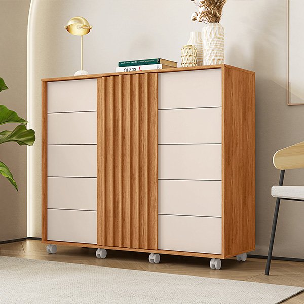 COMODA 1 PUERTA 5 CAJONES DESLIZANTE PEGASUS 1.36  FREIJO|OFF WHITE