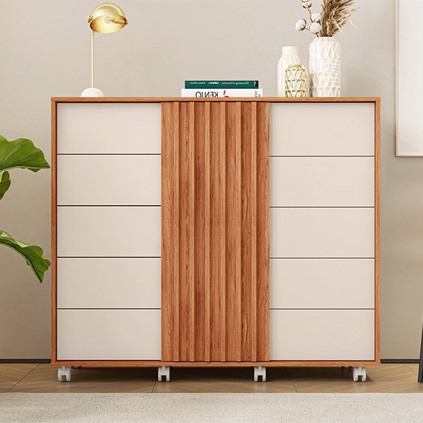 COMODA 1 PUERTA 5 CAJONES DESLIZANTE PEGASUS 1.36  FREIJO|OFF WHITE