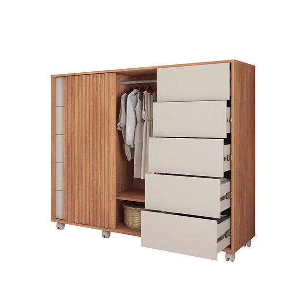 COMODA 1 PUERTA 5 CAJONES DESLIZANTE PEGASUS 1.36  FREIJO|OFF WHITE