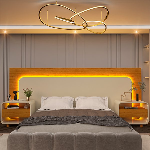 CONJUNTO CABECERA + MESITA DE LUZ 1,40/1,60/1,95  GELIUS NATURE | OFF WHITE