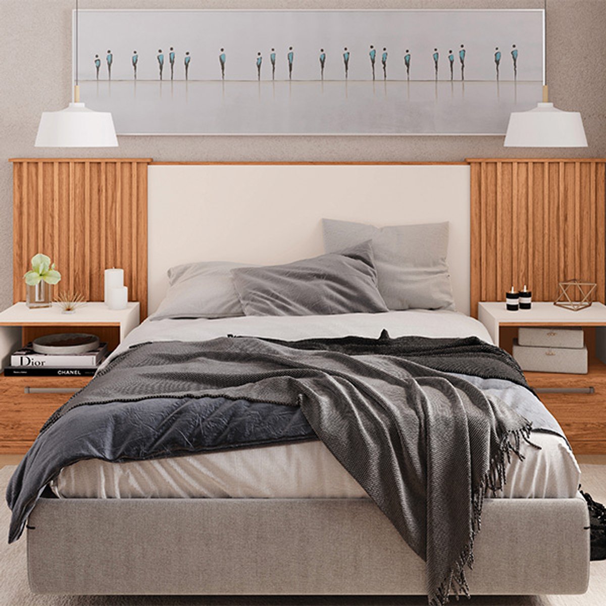 CONJUNTO CABECERA + MESITA DE LUZ LUCIUS HASTA 2.00  FREIJO|OFF WHITE - 4