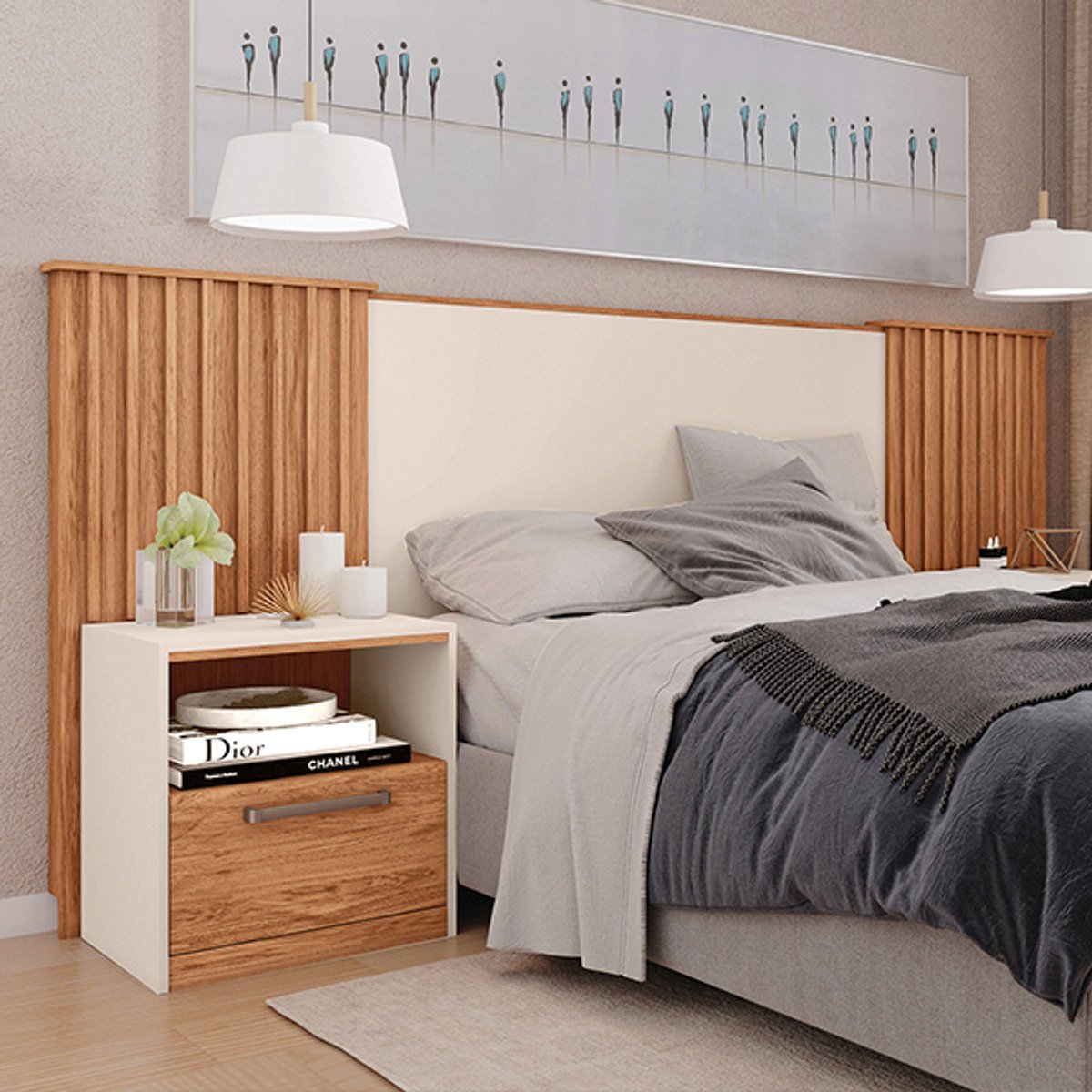 CONJUNTO CABECERA + MESITA DE LUZ LUCIUS HASTA 2.00  FREIJO|OFF WHITE - 3